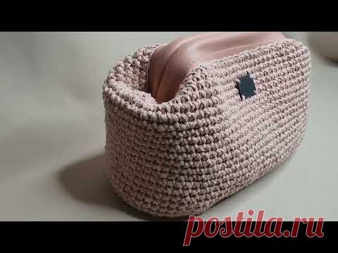 Саквояж на кожаном фермуаре | Вязание крючком