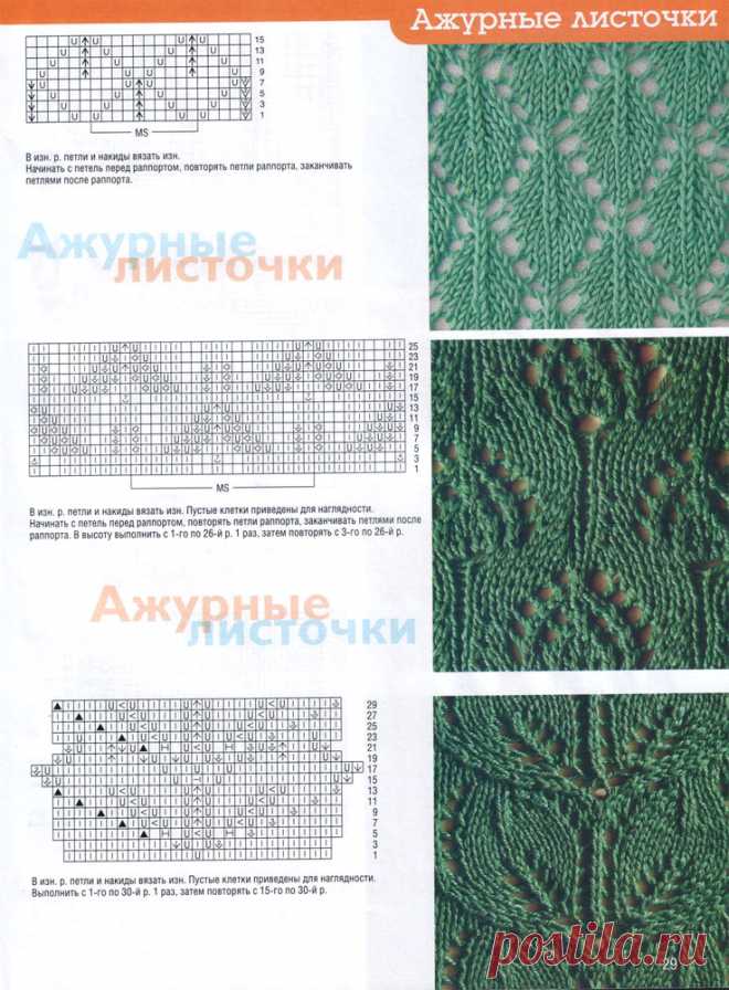 Узор листочки схема спицами. Подборка схем и изделий связанных узором листья спицами
