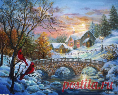 Скачать обои Праздники Nicky Boehme, Новый год, Рождество, зимний закат на рабочий стол 1280x1024