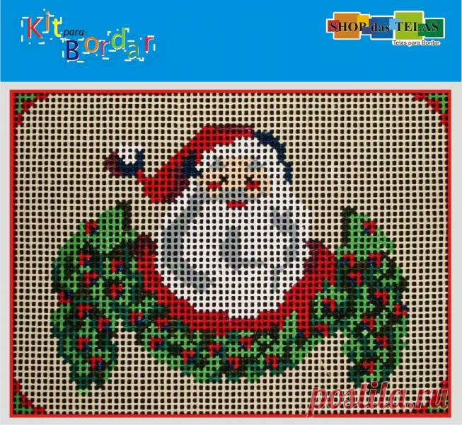 SHOP das TELAS - Kit para bordar R. 3706 Este kit contém: Tela, Lã, Agulha e Instrução de Pontos.   Natalino, Papai Noel.