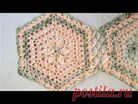Crosetam hexagon ce poate fi folosit la topuri, bluze, cardigane, cuverturi