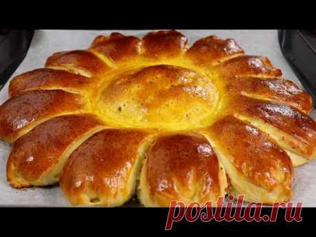 Сдобный ПИРОГ "Подсолнух" сразу С ДВУМЯ НАЧИНКАМИ! Удачное Пышное тесто, Красивый и Вкусный