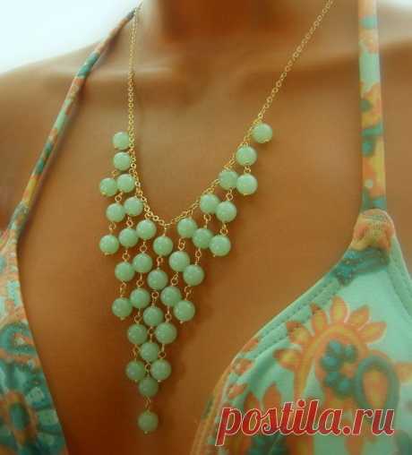 Seafoam Statement Necklace - Beaded Necklace - Seafoam Chalcedony Bib Necklace
