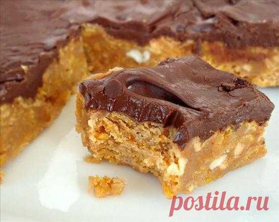 No-Bake Chocolate, Peanut Butter, Corn Flake Bars.