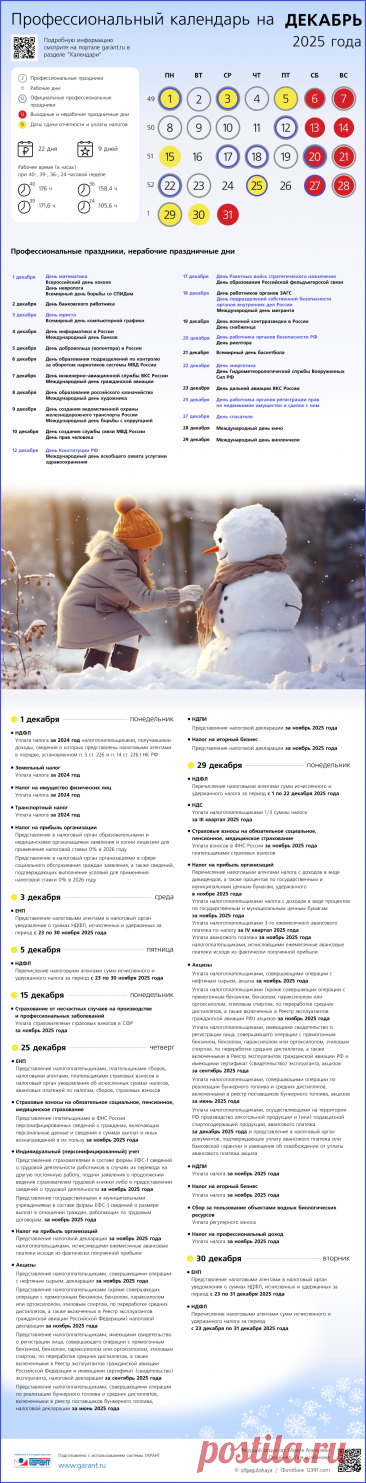 Профессиональный календарь на декабрь 2025 года | Инфографика: ГАРАНТ.РУ