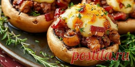 ШАМПИНЬОНЫ, ФАРШИРОВАННЫЕ МЯСОМ И БЕКОНОМ