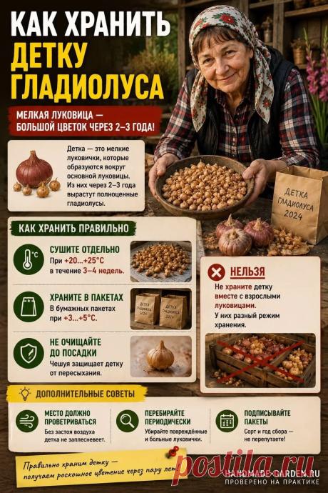 Как хранить детку гладиолуса