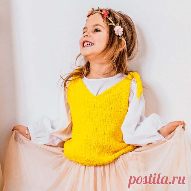 Желтый топ на завязках - схема вязания спицами с описанием на Verena.ru