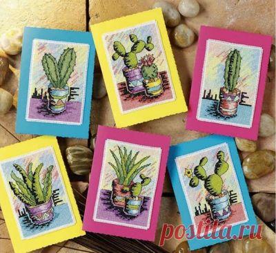 схема для вышивки крестом Кактусы в горшках