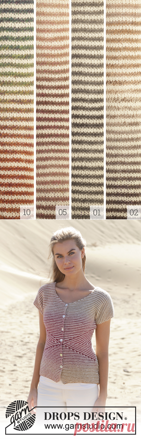 Cross My Heart - Strikket DROPS jakke med korte ærmer i ”Delight” og ”Alpaca” med forkortede p, striber og retstrik. Str S - XXXL. - Free pattern by DROPS Design