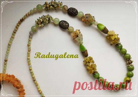 Бусы с нефритом, кошачьим глазом, ониксом и сколами самоцветов