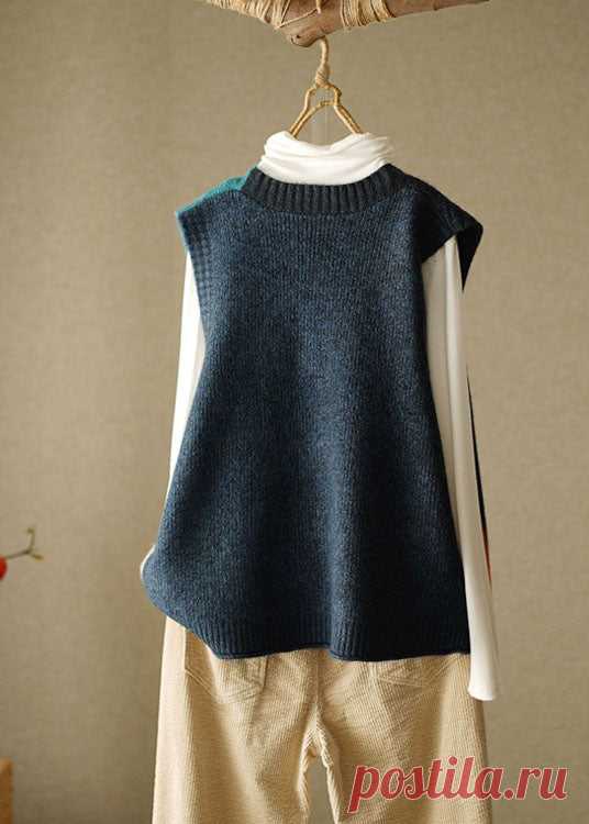 Stylish Yellow V Neck Patchwork Knit Beach Vest Sleeveless – SooLinen