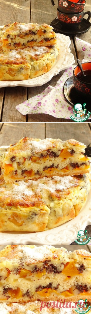 Манный пирог с персиками и маком - кулинарный рецепт