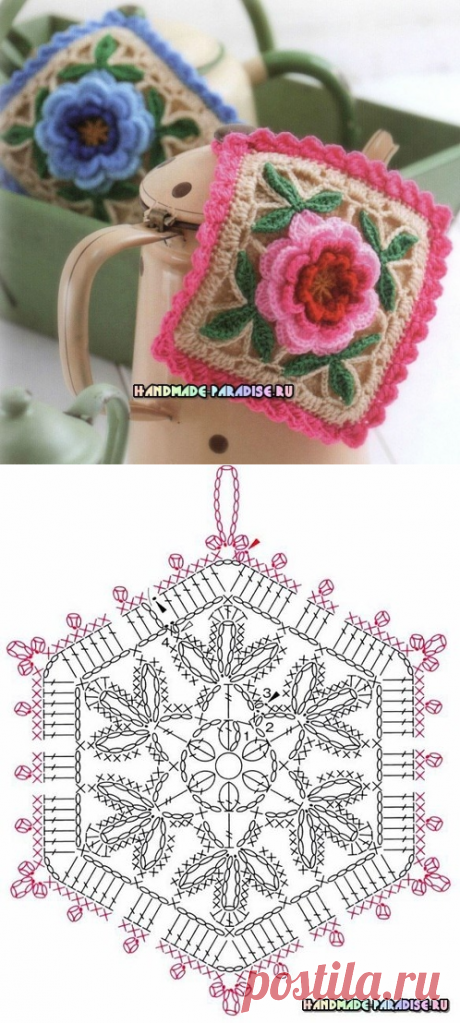 Самые красивые прихватки с розами крючком