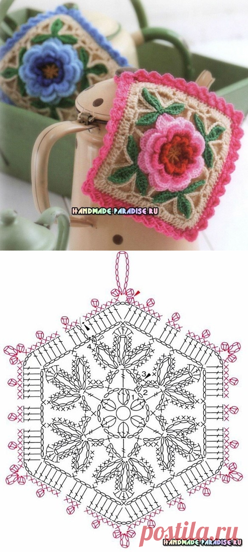 Самые красивые прихватки с розами крючком