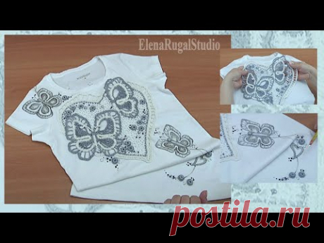 Футболка с сердцем, связанным в технике ирландского кружева Урок 123