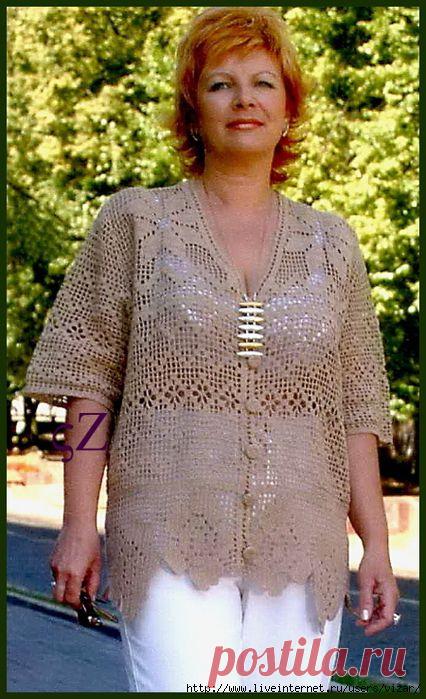Ажурный жакет филейным вязанием