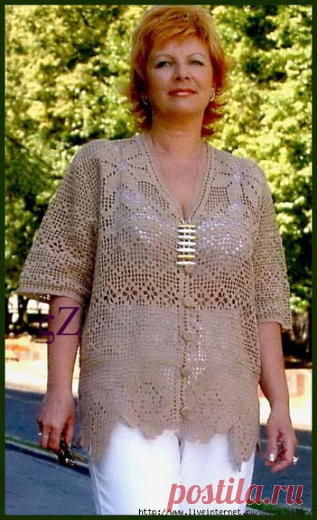 Ажурный жакет филейным вязанием