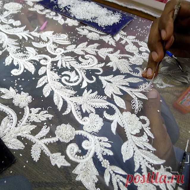 Beaded bridal bodice in the making | #handembroidery #tambour #beading #craftsmanship #ethicallymade #artisanal #fashion and #bridal #dressmaking #weddingdress #heirloom #madetomeasure #custommade #flow #workinprogress #embroidery #design