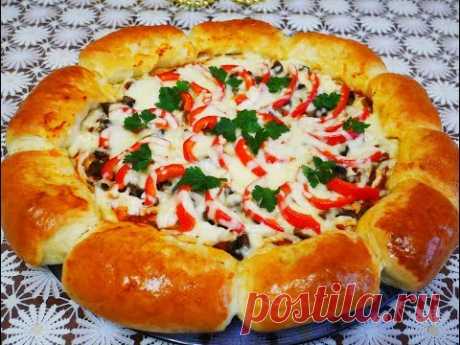 Пицца ЦВЕТОК рецепт пиццы ДРОЖЖЕВОЕ тесто на пиццу Очень ВКУСНАЯ и СЫТНАЯ пицца