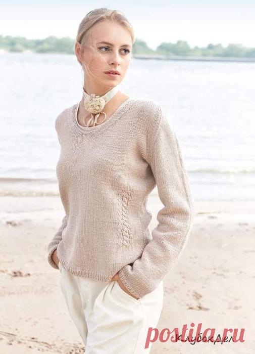 ВЯЗАНИЕ СПИЦАМИ. СВЕТЛО-БЕЖЕВЫЙ ЖЕНСКИЙ ПУЛОВЕР.
