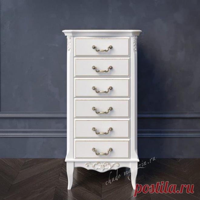 Высокий комод из массива бука с 6 ящиками белый купить по цене 48 000 руб. в Москве — интернет магазин chudo-magazin.ru