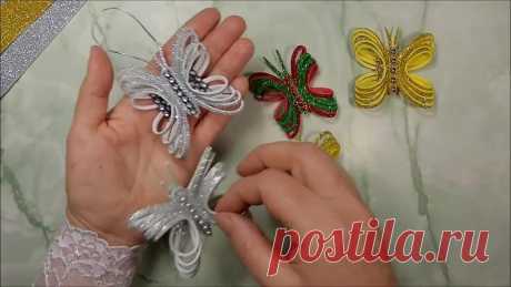 Новогодние игрушки на ёлку, бабочки из глиттерного фоамирана - diy christmas ornaments