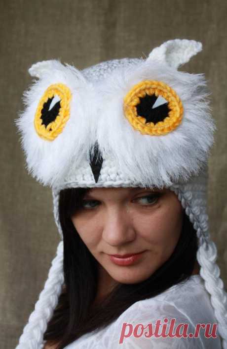 Snow Owl hat ear-flap hat crochet owl hat от MiraculousForest