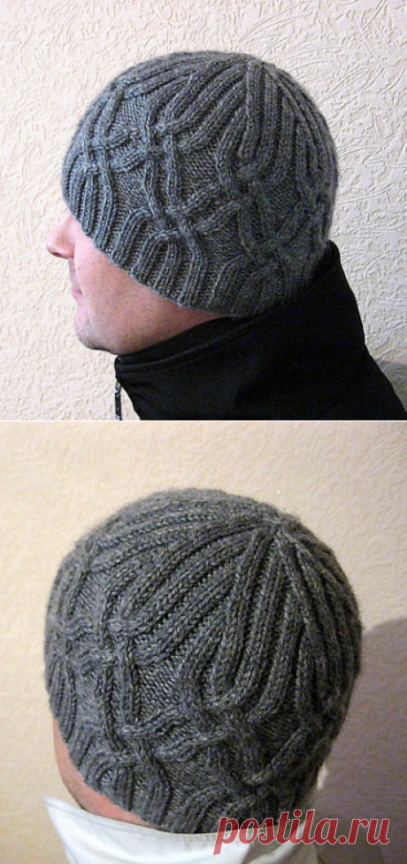 Серая мужская шапка с рельефным узором