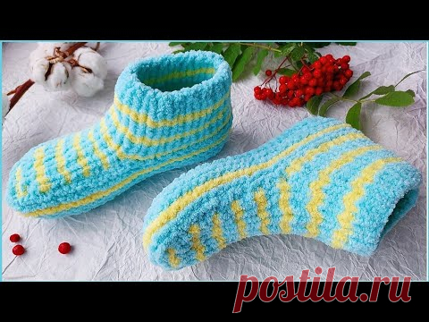 Пушистые и мягкие следки спицами. Подробный мастер класс.