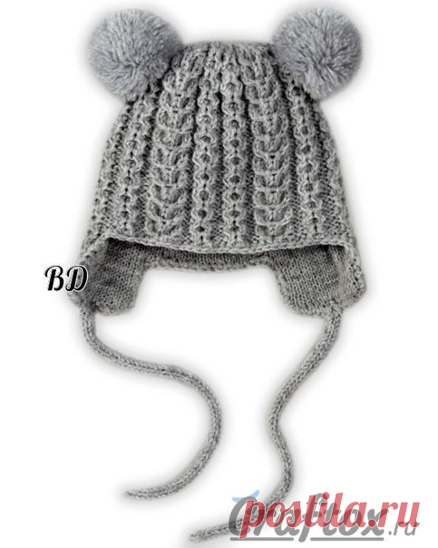 Описание схемы
Чтобы шапочка получилась теплой вязала в 2 нити (акриловая пряжа + акрил с мохером).

Начинала с ушек. Для первого ушка набрала 22 петли, провязав по схеме 12 рядов, оставила ушко на спице, второе связала аналогично. Далее петли распределила следующим образом: петли ушка + набрала 22 петли затылка + петли второго ушка + 44 петли для лба. Все полученные петли сомкнула в кольцо и вязала по кругу по схеме.

Подкладку вязала акриловой нитью. Для этого петли расп...