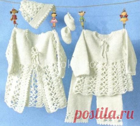Комплект белого цвета для малышки | Вязание для девочек | Вязание спицами и крючком. Схемы вязания.