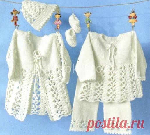 Комплект белого цвета для малышки | Вязание для девочек | Вязание спицами и крючком. Схемы вязания.
