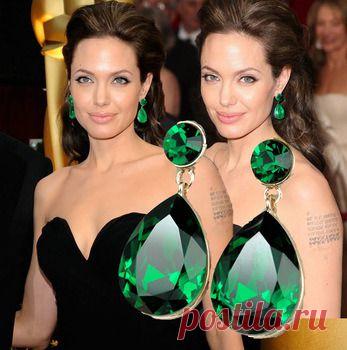 Купить реплика сережек анджелины джоли с изумрудами по низкой цене