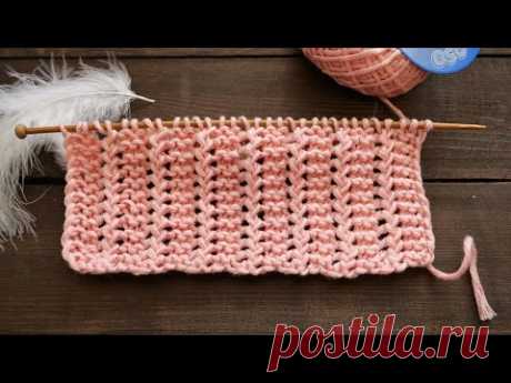 Ажурный рисунок из двух рядов спицами 🌪 Openwork pattern from two rows of knitting