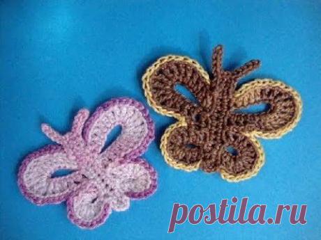 Бабочка - How to crochet butterfly free pattern - Вязание крючком