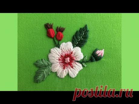 Вышивка гладью для начинающих | Вышиваем шиповник