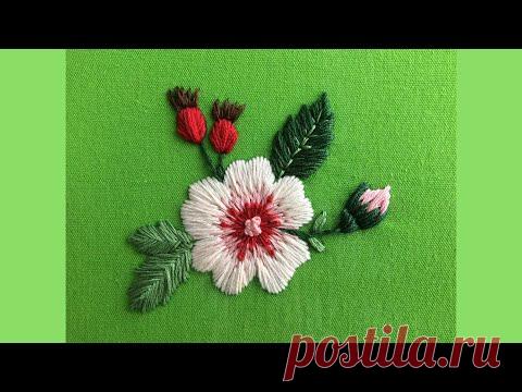 Вышивка гладью для начинающих | Вышиваем шиповник