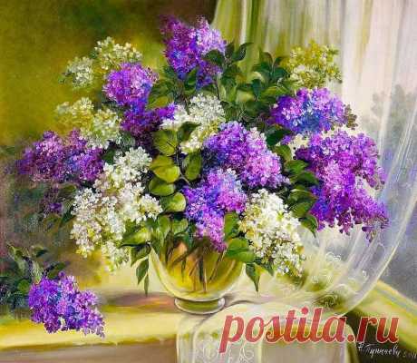 Схема вышивки «Сирень на окне.» - Вышивка крестом