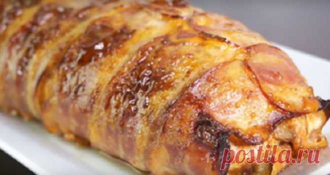 Праздничный рулет из куриной грудки с начинкой-вкусно и просто