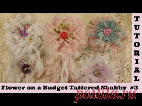 Diy 3, Tattered Rag Flower, tassel, no sew, Shabby Chic flower, How to make fabric crafts,