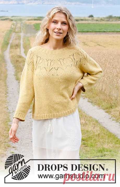 Джемпер Yellow Tulip

Джемпер с круглой ажурной кокеткой и рукавами ¾ вяжется из пряжи DROPS Belle or DROPS Merino Extra Fine. Размеры S - XXXL.

Размеры:
S - M - L - XL - XXL - XXXL

Понадобится:
Пряжа DROPS BELLE (53% хлопок, 33% вискоза, 14% лен, 120м/50г)
400-450-500-500-550-600 г, цвет 04, одуванчик
Либо:
Пряжа DROPS MERINO EXTRA FINE (100% мериносовая шерсть, 105м/50г)
450-500-550-600-650-700 г, цвет 24, св.желтый

Плотность вязания:
21 петля и 28 рядов лицевой гладь...