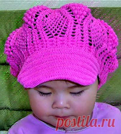 Ажурная кепка крючком для девочки | ВЯЗАНИЕ ШАПОК: женские шапки спицами и крючком, мужские и детские шапки, вязаные сумки