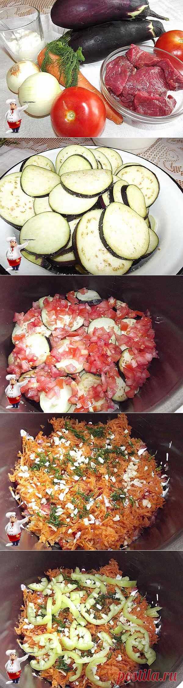 Баклажаны тушеные с мясом в мультиварке..