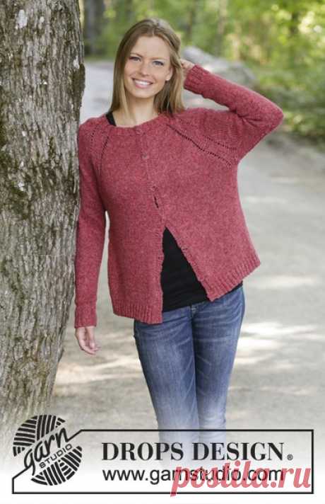 Кардиган Raspberry Delight

Размеры: S - M - L - XL - XXL - XXXL
Вам потребуется: пряжа DROPS SKY от Garnstudio 250-300-300-350-400-400 гр. цвет 09, красный; чулочные и круговые спицы (40 и 80 см) № 4.5 мм; чулочные и круговые спицы (80 см) № 3.5 мм для резинки; 6-6-6-7-7-7 пуговиц.

Плотность вязания: 20 п. х 26 р. лицевой гладью = 10 x 10 см.

Платочная вязка (поворотными рядами): 1 платочный ряд = 2 ряда лицевых петель.
Горловина, кокетка и основная часть кардигана вяжу...