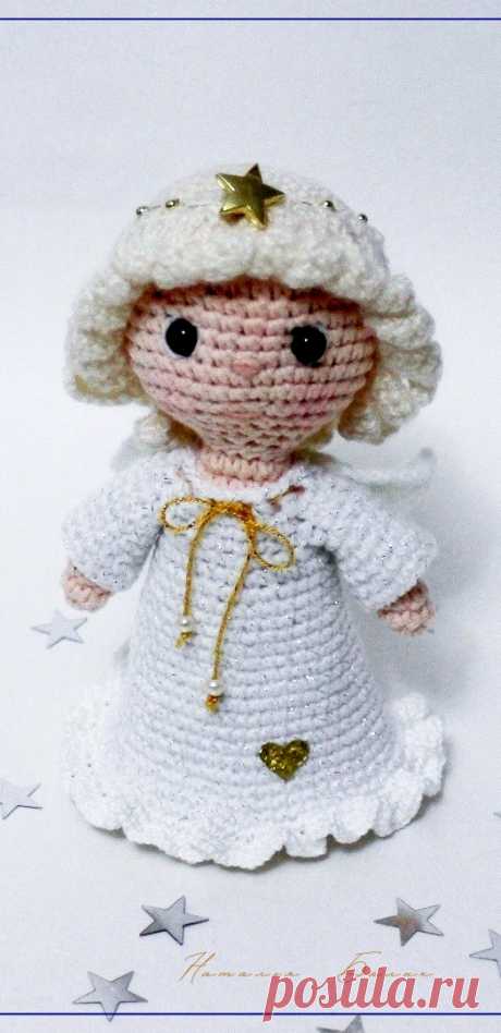 PDF Ангелочек крючком. FREE crochet pattern; Аmigurumi doll patterns. Амигуруми схемы и описания на русском. Вязаные игрушки и поделки своими руками #amimore - ангел, маленький ангелок, рождественский ангелочек, кукла, куколка, девочка, украшение к 14 февраля.
