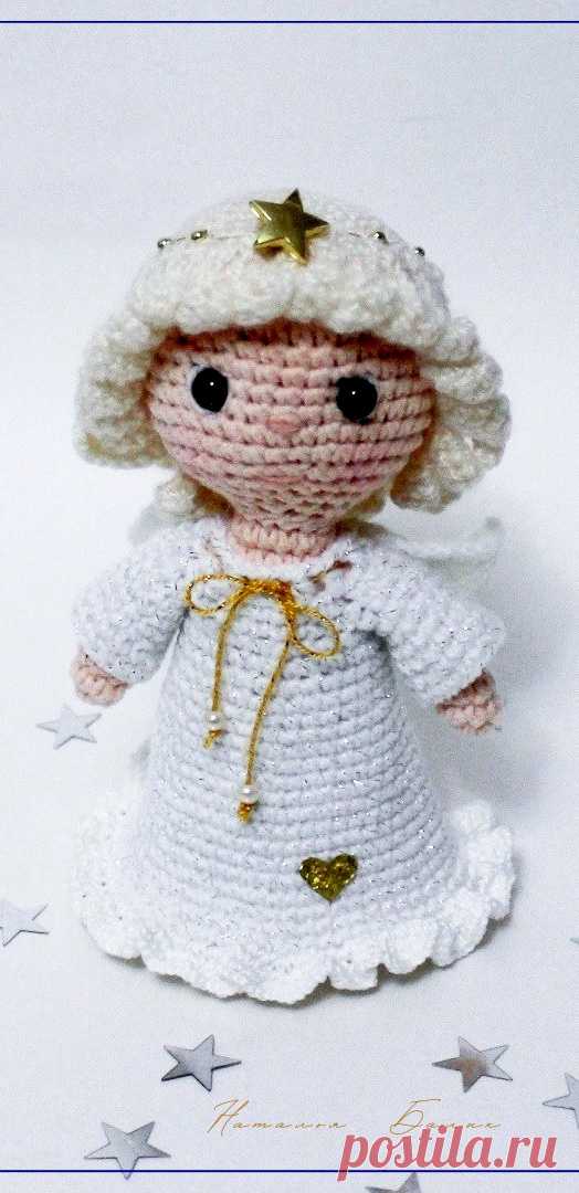 PDF Ангелочек крючком. FREE crochet pattern; Аmigurumi doll patterns. Амигуруми схемы и описания на русском. Вязаные игрушки и поделки своими руками #amimore - ангел, маленький ангелок, рождественский ангелочек, кукла, куколка, девочка, украшение к 14 февраля.