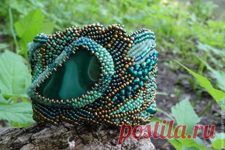 Купить &quot;Сны шамана. Лето&quot; - браслет - тёмно-зелёный, зеленый, морская волна, павлинье перо