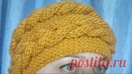 Вязаная шапка с объемной косой.Обьемная коса спицами. #шапкаспицами" /МК Виктории Плантовой/ (2021)