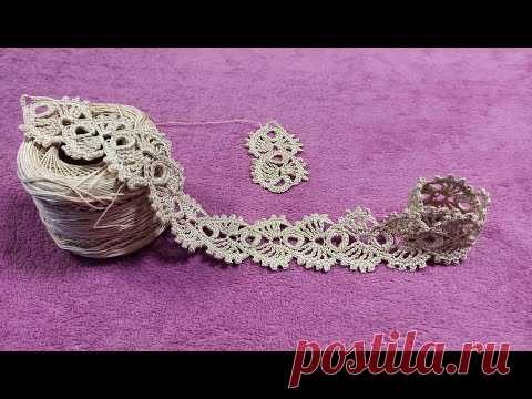 Кайма крючком Рыбка Crochet lace ленточное кружево
